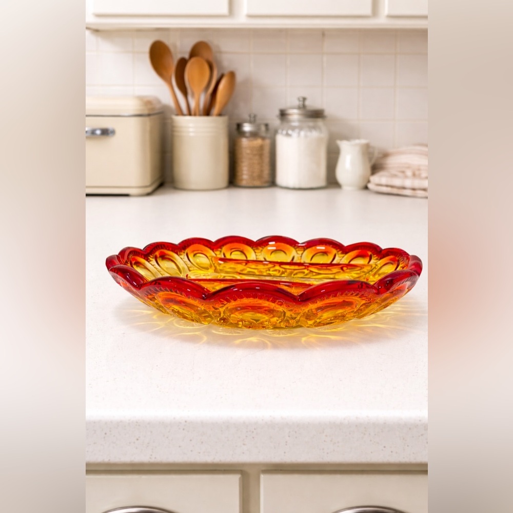 Vintage Amberina Moon & Star Divided Dish L.E. Smith Pressed Glass 3-Sections